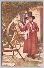 c1905 Welsh Lady Postcard, Traditional Costume & Spinning Wheel, Celesque