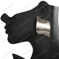 LARGE CLIP ON retro CURVED EARRINGS brushed satin metal GOLD/SILVER FASHION clip