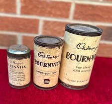 Vintage Cadbury's Bournvita hot chocolate tins - trio.