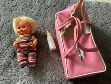 Rare Vintage 1970's 6” Sweet April Baby Doll By Remco With Bottle & Carry Cot