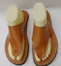MENS 100% MOROCCAN LEATHER  TOE POST FLIP FLOPS  * SANDALS * TAN  * 5 SIZES 