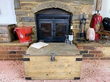 GPO Pine Chest, Vintage Wooden Storage Trunk, Blanket Box, Coffee Table. Padlock