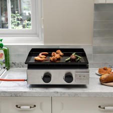 17in Outdoor BBQ Gas Grill Tabletop Gas Griddle BBQ Grill Camping Grill 2 Burner