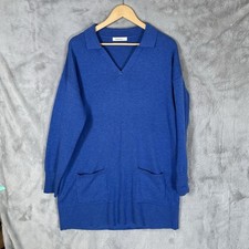 Woolovers V Neck Dress Womens Large Blue Chore Style Wool Blend