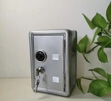 Mini Metal Coin Bank Silver Locker with Keys Kid Money Saving Piggy Bank SafeBox