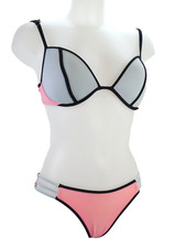 Victoria Secret Bikini Swimsuit Neon Pink Blue Underwire Push Up Cheeky Size S