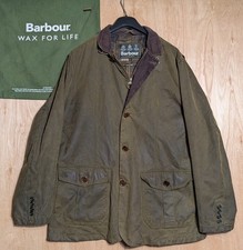 Barbour Lutz Wax Jacket Mens Large Olive Green Tartan Lined Bond Skyfall 
