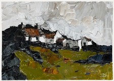 Daniel Nichols After Kyffin Williams - Contemporary Oil, Cottages on the Crag
