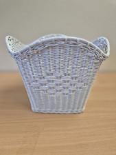 Vintage Wicker Rattan Waste Paper Basket In White Retro