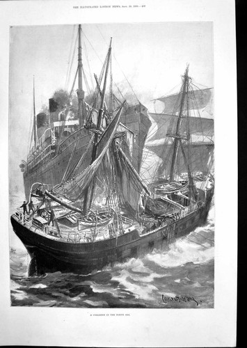 Old antique print 1900 - antique, ships