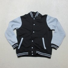 Men's Varsity Jacket Black Gray Size L Striped Sleeves Casual Outerwear