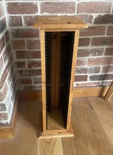 Vtg Solid Pine CD Storage Tower Rack Holds 40 CDs Spring Slot Freestanding Retro
