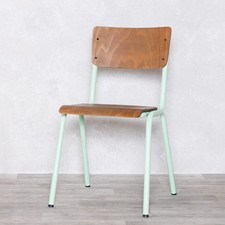 LIGHT GREEN STACKING CAFE CHAIR DINING FRAME WOODEN METAL RESTAURANT SEATING