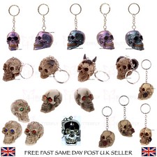Metallic Resin Skull Novelty Keyring Key Chain Mini Celtic Skull With Gem Eyes 