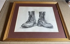 Pencil Sketched Pair Of Boots Signed And Dated 1977. Skinhead/bootboys