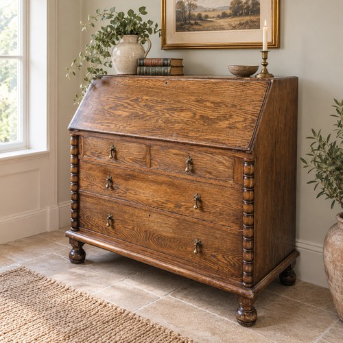 Antique oak bureau writing - oak,