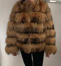 Farmed Ranch Real Fox / Raccoon Fur coat Jacket sz L UK12 US8 EU38
