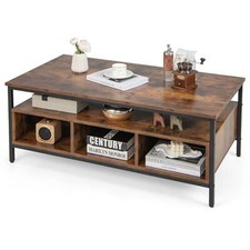 Industrial  Coffee Table Wooden Cocktail Center Table with Storage Shelf