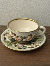 Vintage Capodimonte Coffee Tea Cup Hand Painted Gold Trim Cherub Saucer Italy