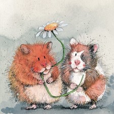 ALEX CLARK BLANK GUINEA PIGS & DAISY CARD ~ “GINGER & PATCH” ~  BLANK INSIDE