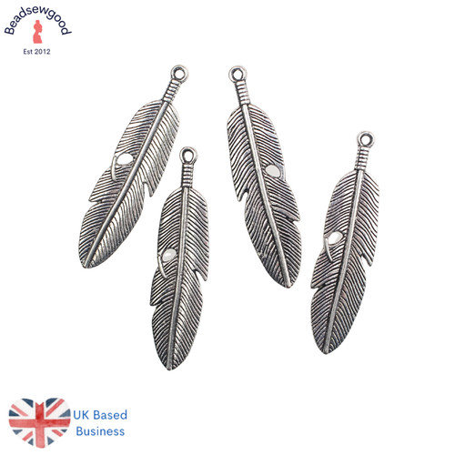 Large antique silver feather - 4,