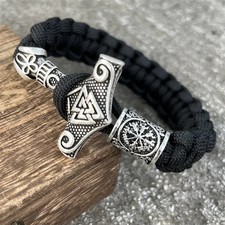 Mens Viking Mjolnir Bracelet Thor's hammer Wristband UK