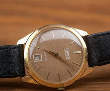 Gents Tissot Visodate Stylist Wrist Watch, 1967 Black Leather Strap, Golden Dial