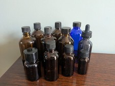 11 x Essential Oil Glass Bottles Amber, Blue & Grey 15ml - 118ml