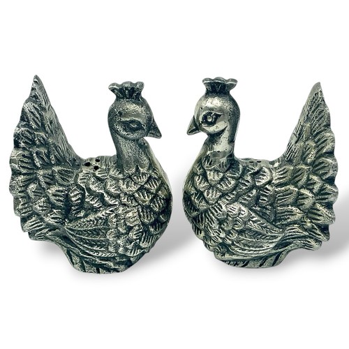 Vintage pewter peacock salt - peacock,