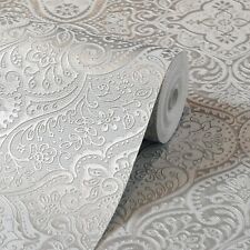 Grey Silver Damask Wallpaper