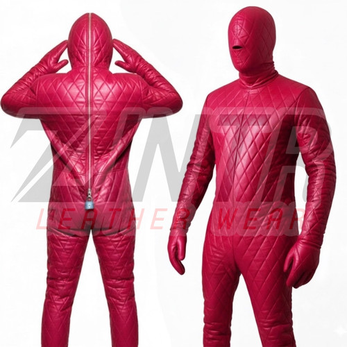 Quilted leather bondage suit - bondage,