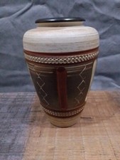 Vintage Small Aztec Vase Clay Pottery Cream & Brown Red Germany 15 cm