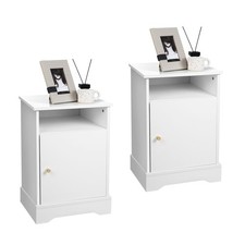 LONENESSL 2-Piece Bedside Tables Set with Drawers for Bedroom, White Wood 