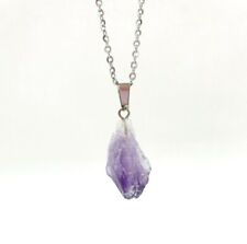 Amethyst Necklace Stone Nugget Quartz Pendant Healing Reiki Silver Chain UK
