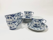 6x Royal Copenhagen Blue Fluted Full Lace  1035 Coffee Cups & Saucers Set