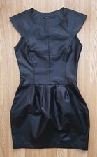 Lady Gaga Black LBD Wet Look Short Cap Sleeved Peplum Structured Mini Dress 6 8