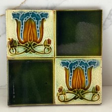 Edwardian Art Nouveau Chequered tile - 6" x 6" - circa 1905