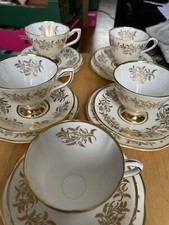 Clare Bone China Pattern No. 1445 (  5 Tea Trios White Cream & Gold