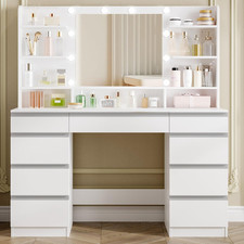White vanity desk - white, led