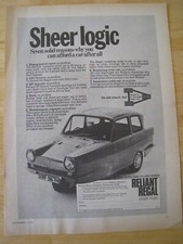 SHEER LOGIC RELIANT REGAL 3-WHEELER CAR 1970 ADVERT A4 FILE 37