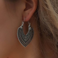 Heart Earrings Ethnic Tribal