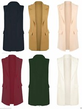 WOMENS LADIES SLEEVELESS LONG DUSTER COAT WAISTCOAT SMART BLAZER PLUS SIZE 