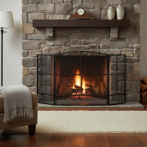 Cast iron fire guard - iron, mesh