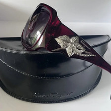 Ferragamo Women's Sunglasses Swarovski Crystal Flower oversized Burgundy 2144B