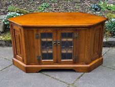 OLD CHARM CARVED LIGHT OAK CORNER TV CABINET DVD CD MEDIA CONSOLE STAND TABLE