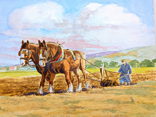 Original watercolour ploughing - original,