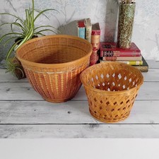 2 Vintage Woven Wicker Rattan
