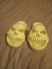 NEW CREAM SKULL DESIGN SLIP ON SLIDERS SLIPPERS SHOES SIZE  EURO 36-37