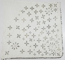 Vintage Traditional Egyptian Silver Metallic Embroidered Assuit Shawl 90x90cm