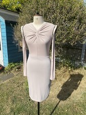 DEISIGNER BASTYAN SIZE 8 DRESS CREAM BODYCON FITTED SLEEVES KNOT DETAIL